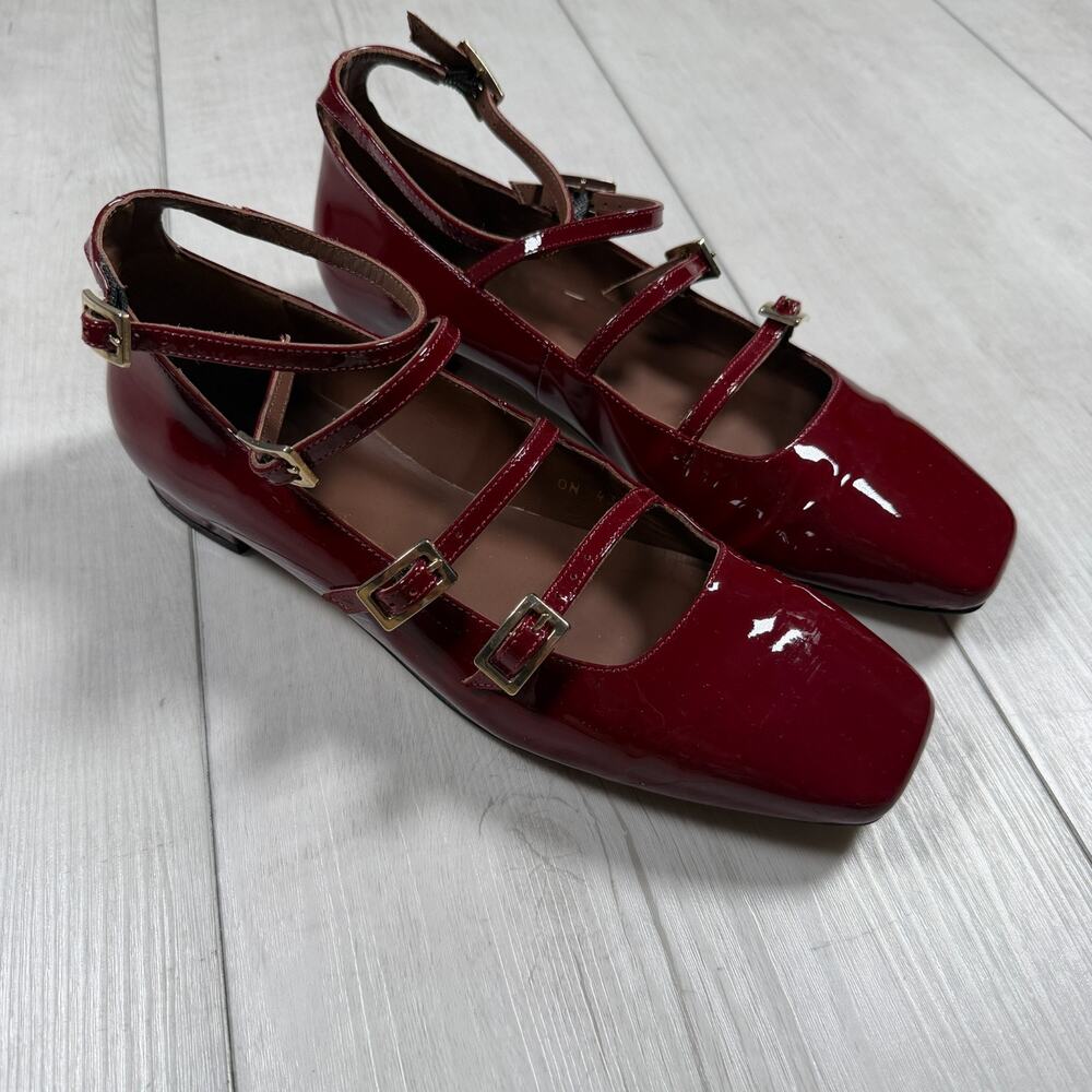 ALOHAS Luke Burgundy Patent Leather Mary Jane Flats Square Toe Euro Size 40